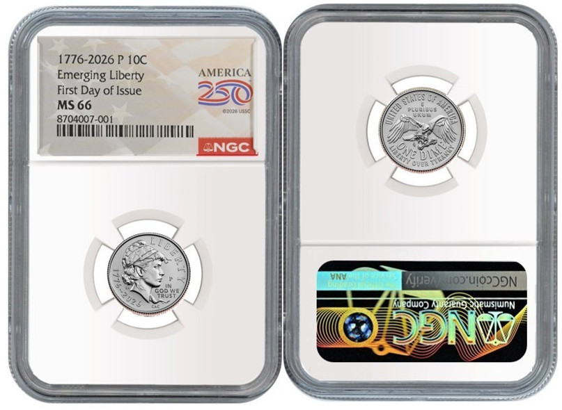 1776 - 2026 P Emerging Liberty 10C NGC MS 66 First Day Issue #2830