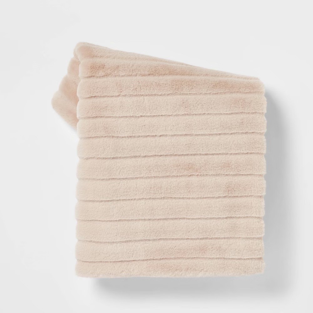 Threshold 50" x 60" Textured Faux Fur Reversible Throw Blanket - Beige #8819