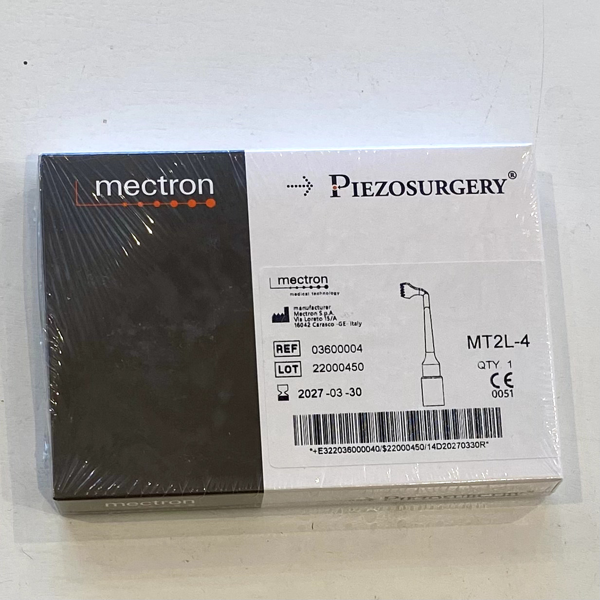 Mectron MT2L-4 PiezoSurgery Insert – Left Angled Microsaw Tip 03600004 NEW Seale