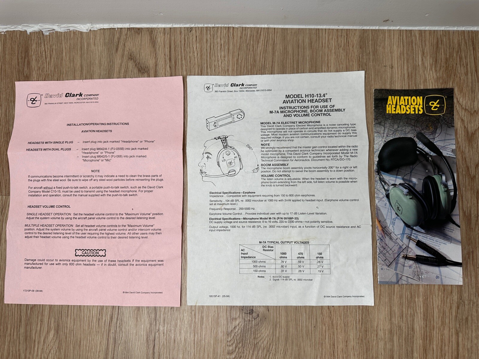David Clark H10-13.4 Aviation Headset M-7A Mic Instruction/Installation Manual