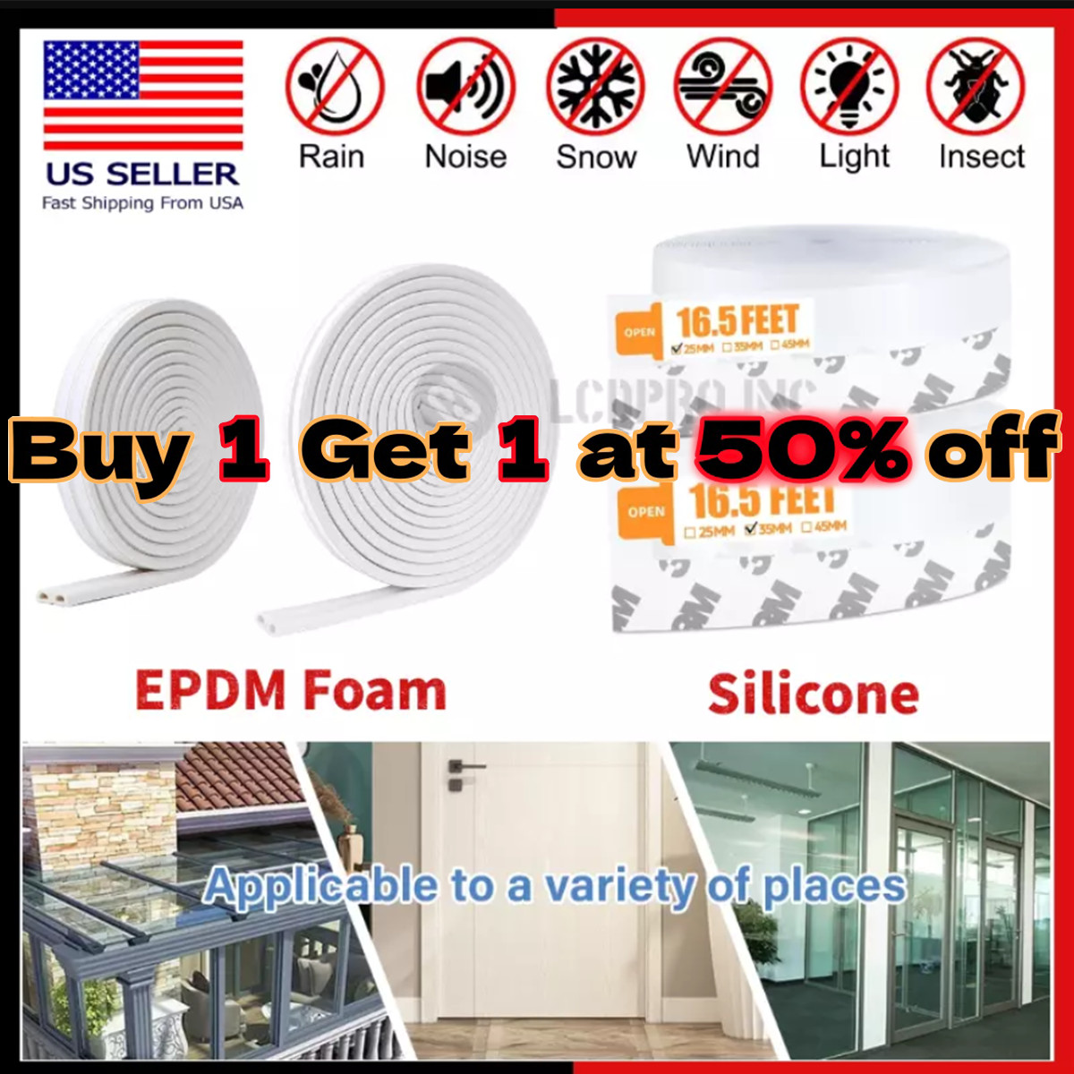 Door Seal Strip Weather Stripping Adhesive Silicone Windows Bottom Stopper Foam