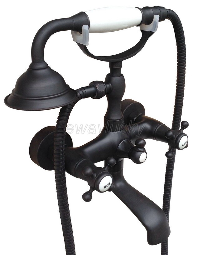 Black Oil Rubbed Bronze Wall Mount Clawfoot Tub Faucet With Hand Shower Sprayer