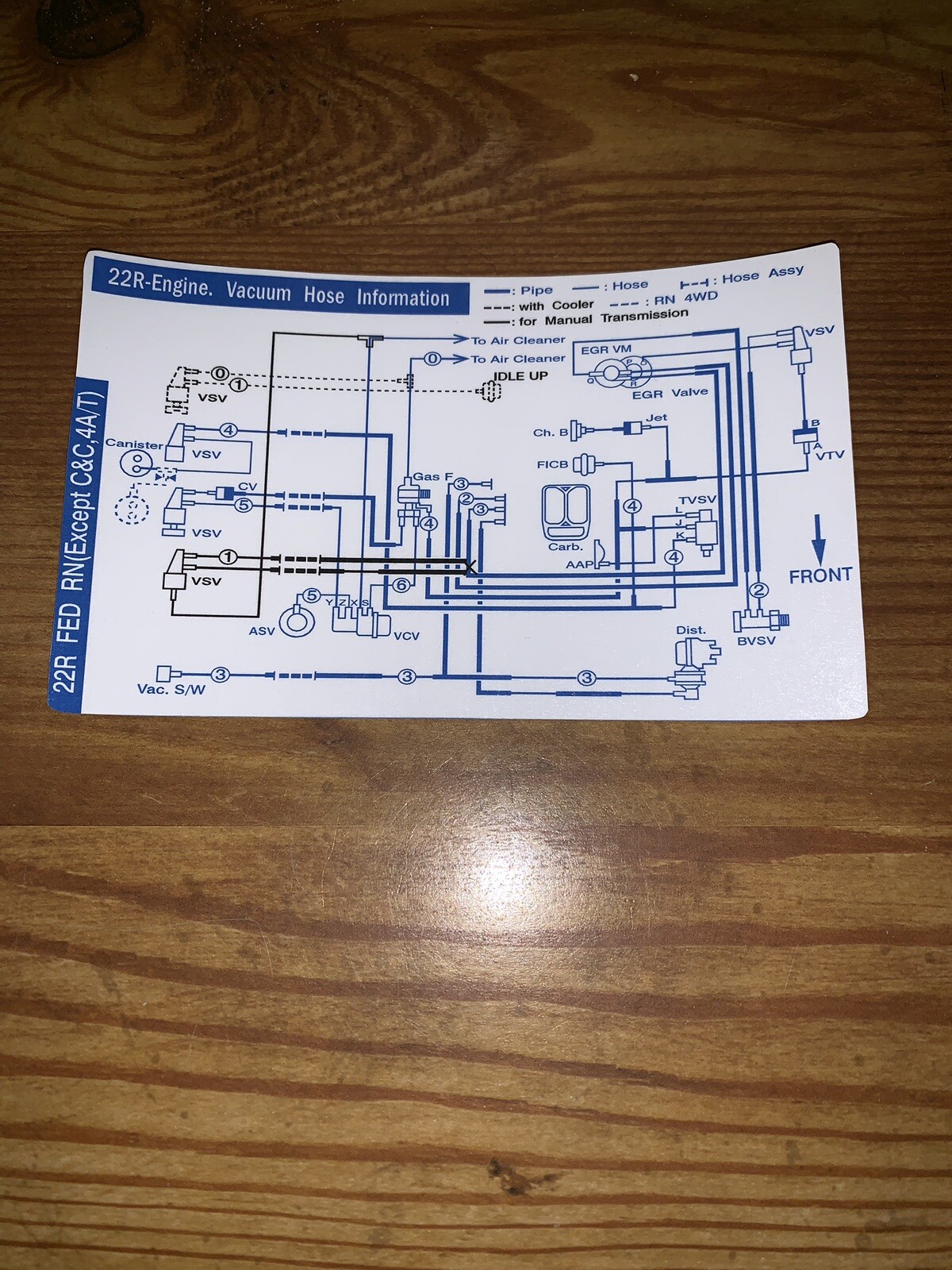 1981 Toyota Pickup Truck Hilux Vacuum Diagram Decal Repro 22r Fed Except C&C 4at