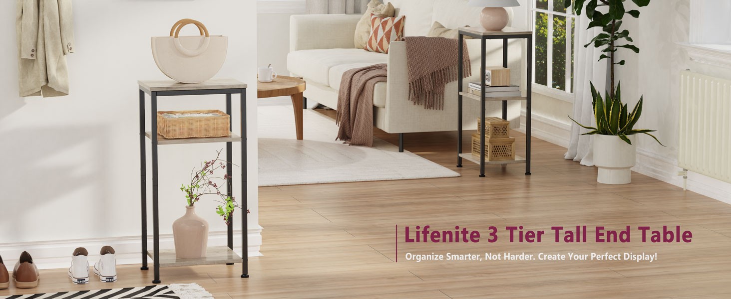 3 Tier End Table, Tall Nightstand for Small Spaces, Tall Side Table with