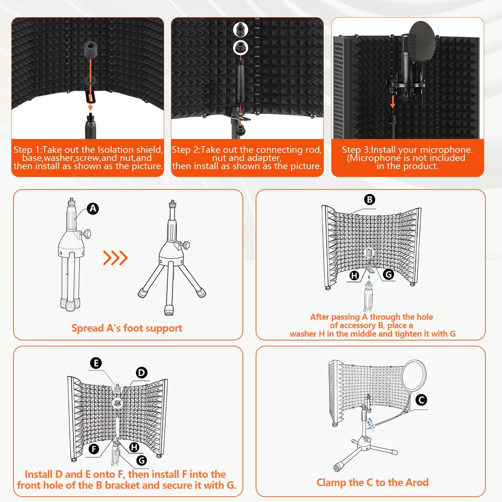 Desktop Microphone Isolation Shield with Tripod Stand Curved Panel, Foldable ...