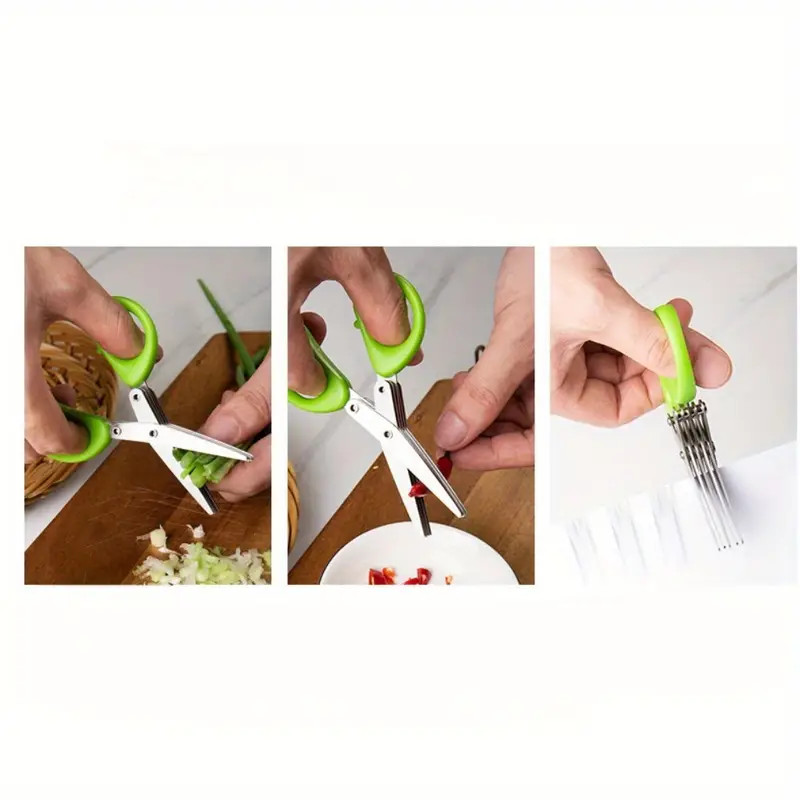 Stainless Steel 5-Blade Herb Scissors Multipurpose Kitchen Shears with Brush
