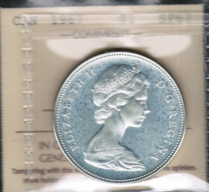 Canada Silver $1 Dollar 1967 Specimen - Certified ICCS SP-67 Superb coin