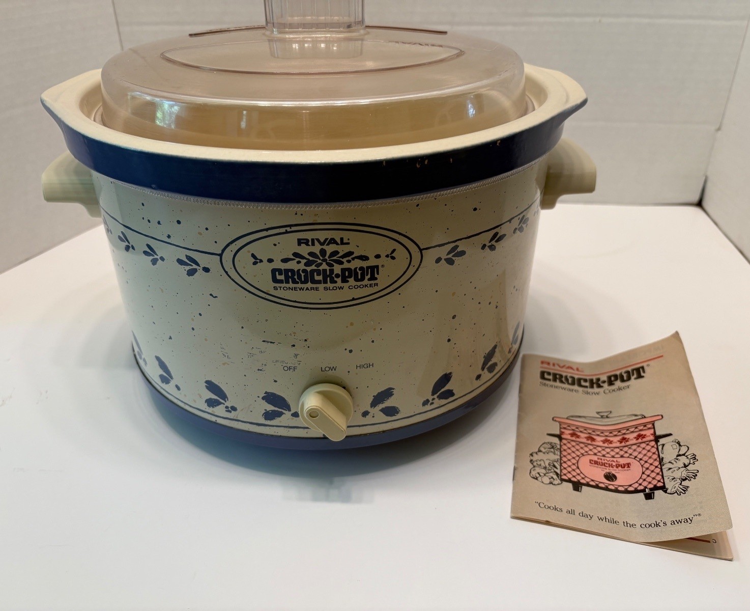 Rival BIG 5 Quart Crock Pot Slow Cooker # 3355 Blue Stoneware Vintage