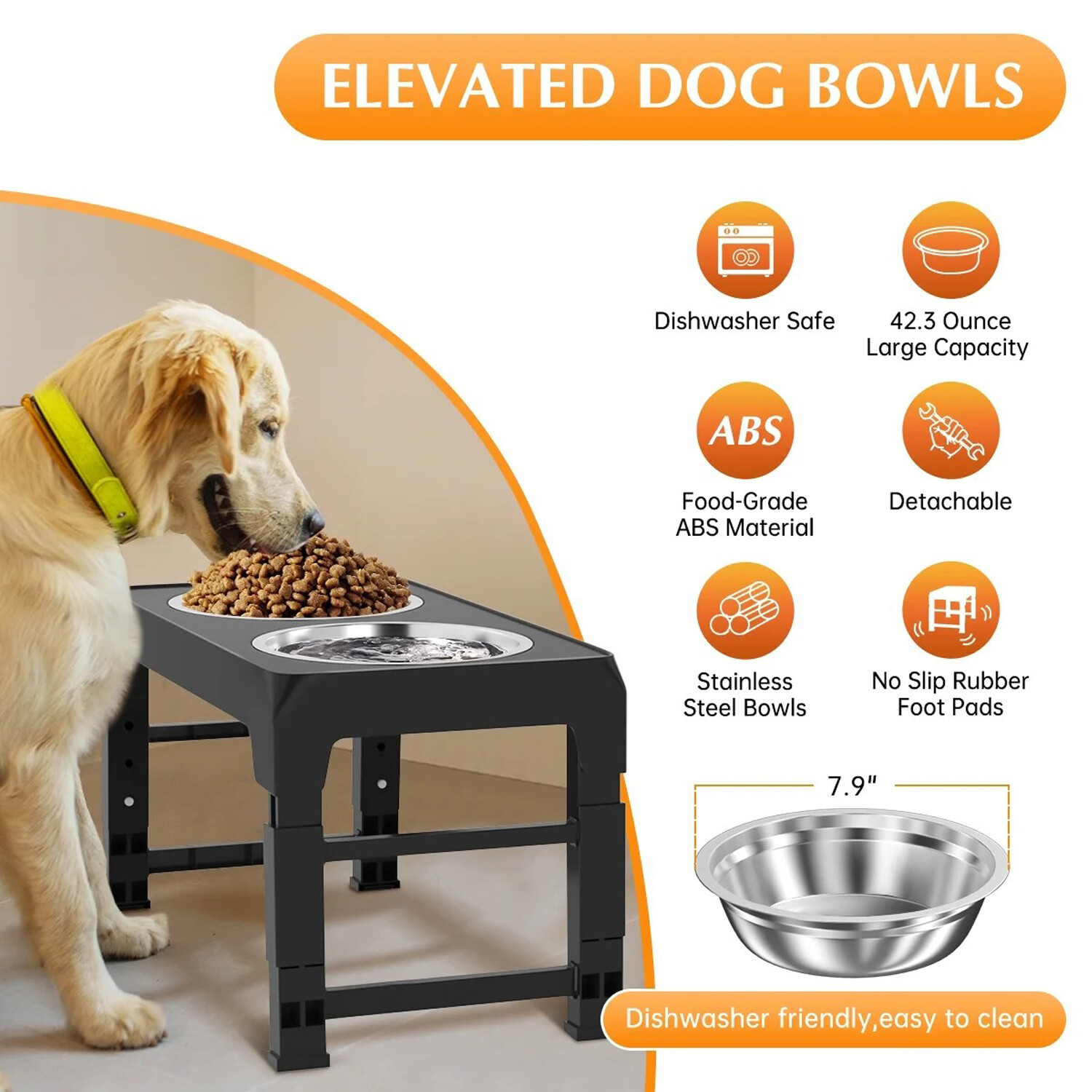 Elevated Dog Bowl Pet Feeder Stainless Steel Raised Food Water Stand w/ 2 Bowls