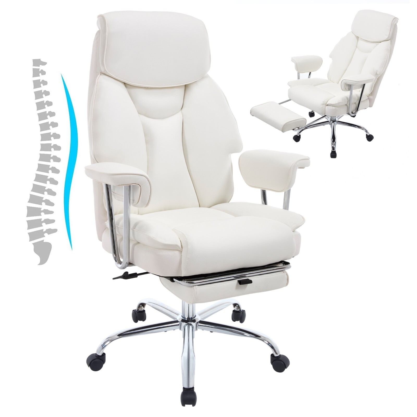 Big and Tall Office Chair 500lbs Wide Seat with 90-130°Reclining and  Foot Rest