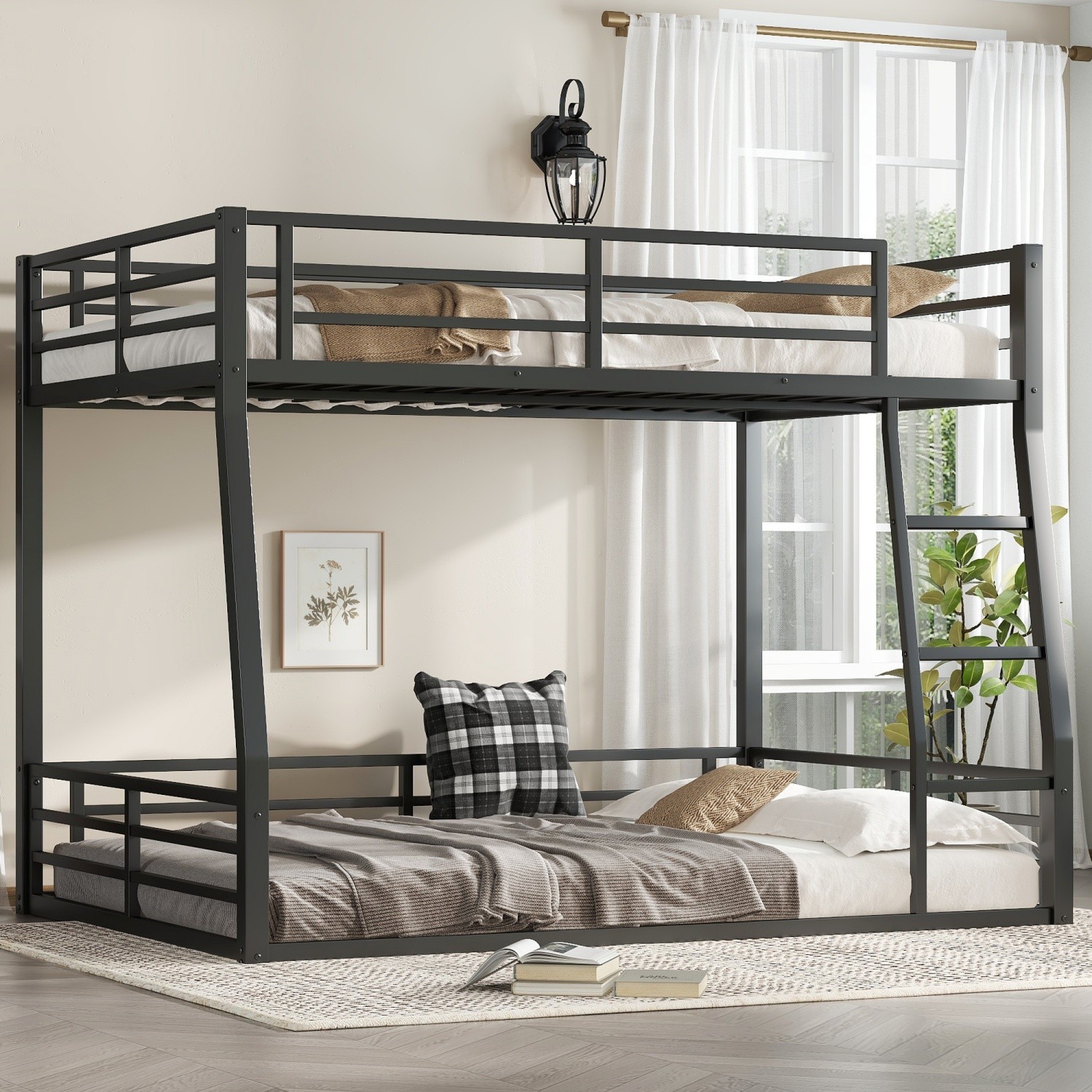 Full XL Over Queen Metal Bunk Bed Heavy Duty Bunk Bed Frame for Kids Teens