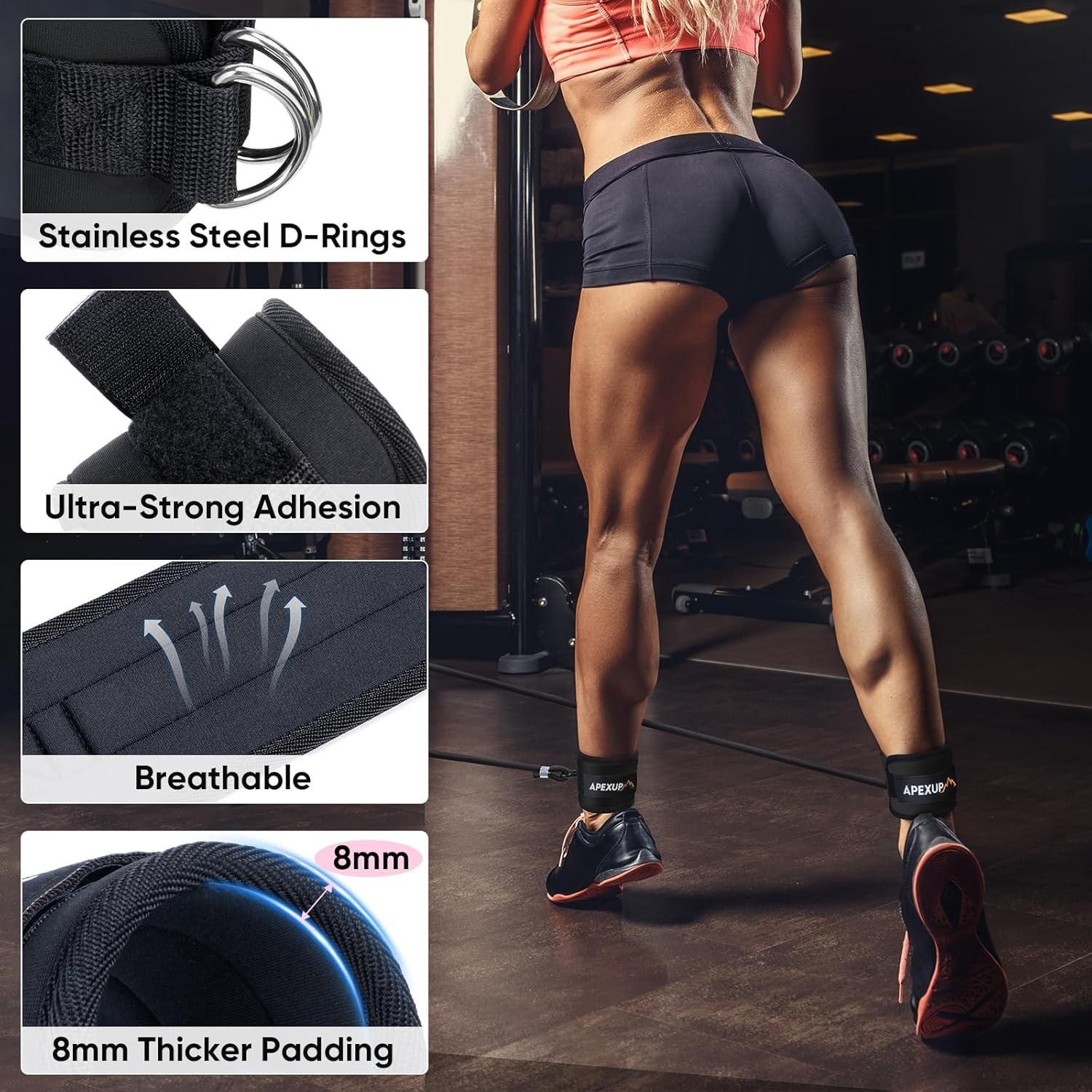 Neoprene Ankle Strap with Adjustable Fit for Cable Machine Workouts