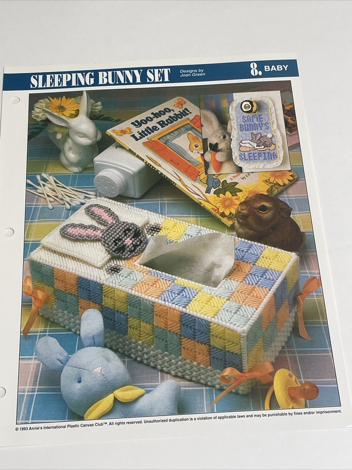 Sleeping Bunny Set Tissue Box & Doorhanger Annie's Attic Plastic Canvas Pattern