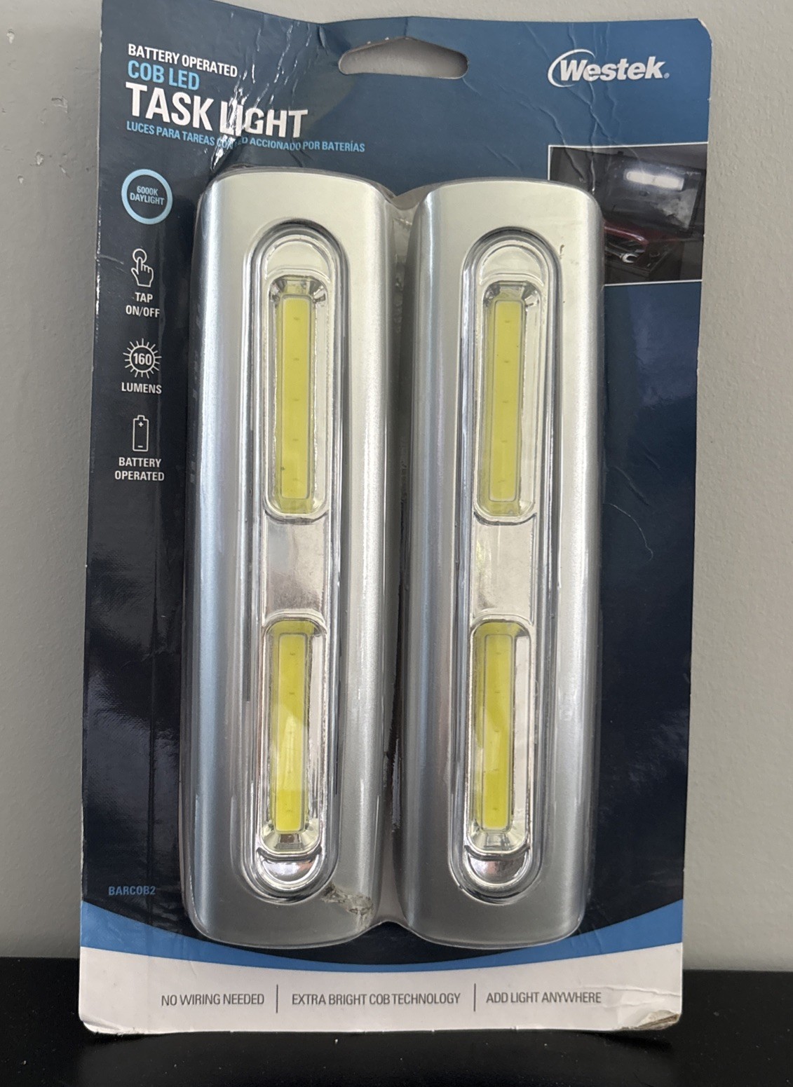 Westek LED Cob Task Under Cabinet Desk Bar Light (2-Pack), Battery Operated