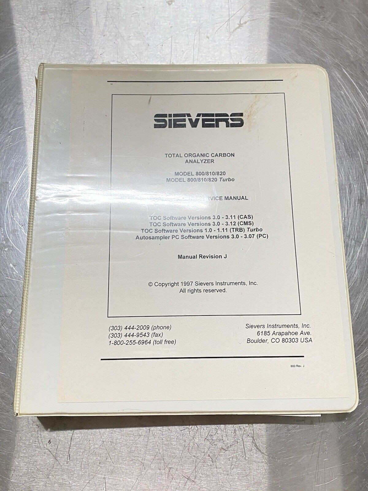 Sievers Total organic Carbon Analyzer 800/810/820 Turbo - Users Guide / Manual