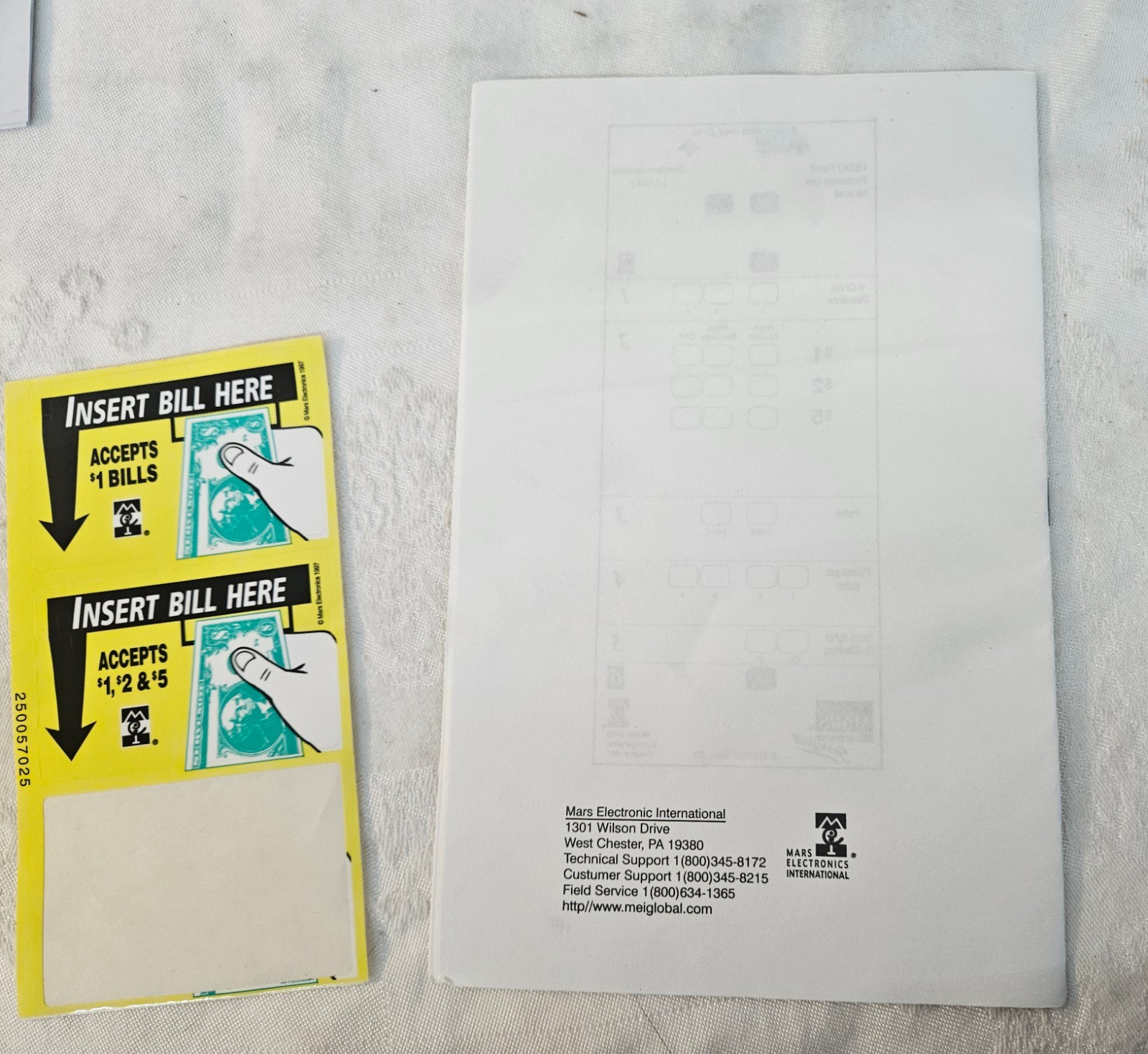 MARS Bill Acceptor AE2400 Series Installation Guide Manual w Couple Stickers