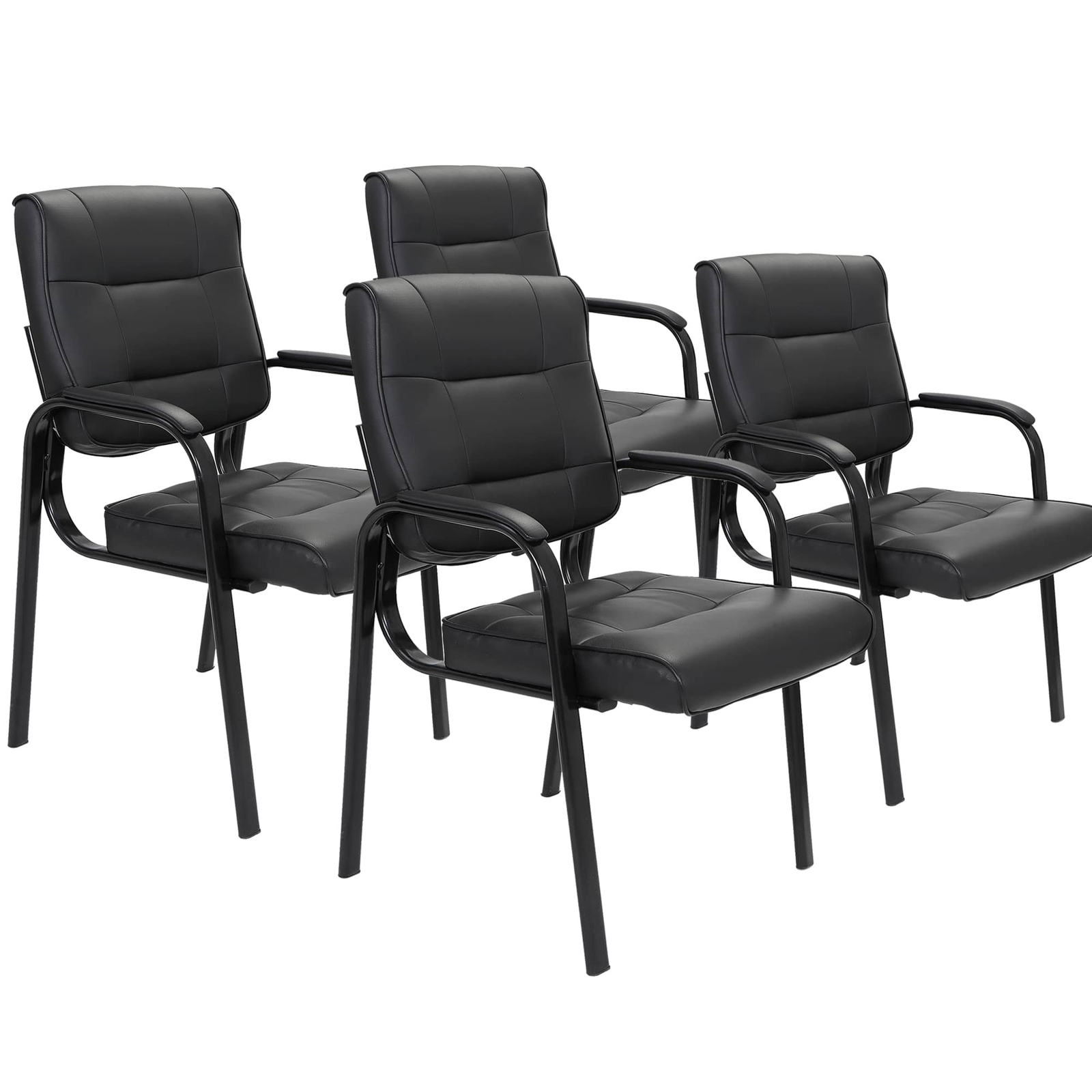 4pcs Leather Guest Chair Waiting Room Office Desk Side Chairs Reception Black