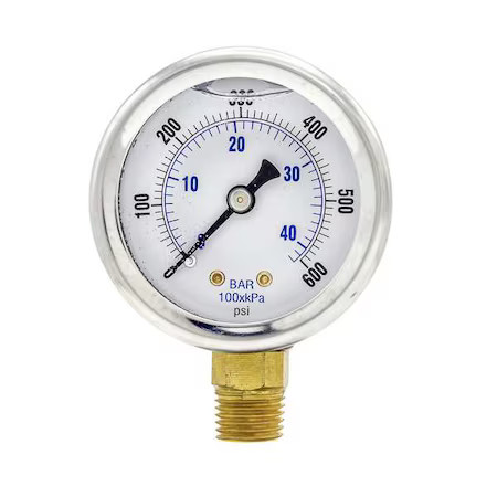 Pic Gauges 201L-204K Industrial Pressure Gauge, 0 To 600 Psi, 2 In Dial, 1/4 In