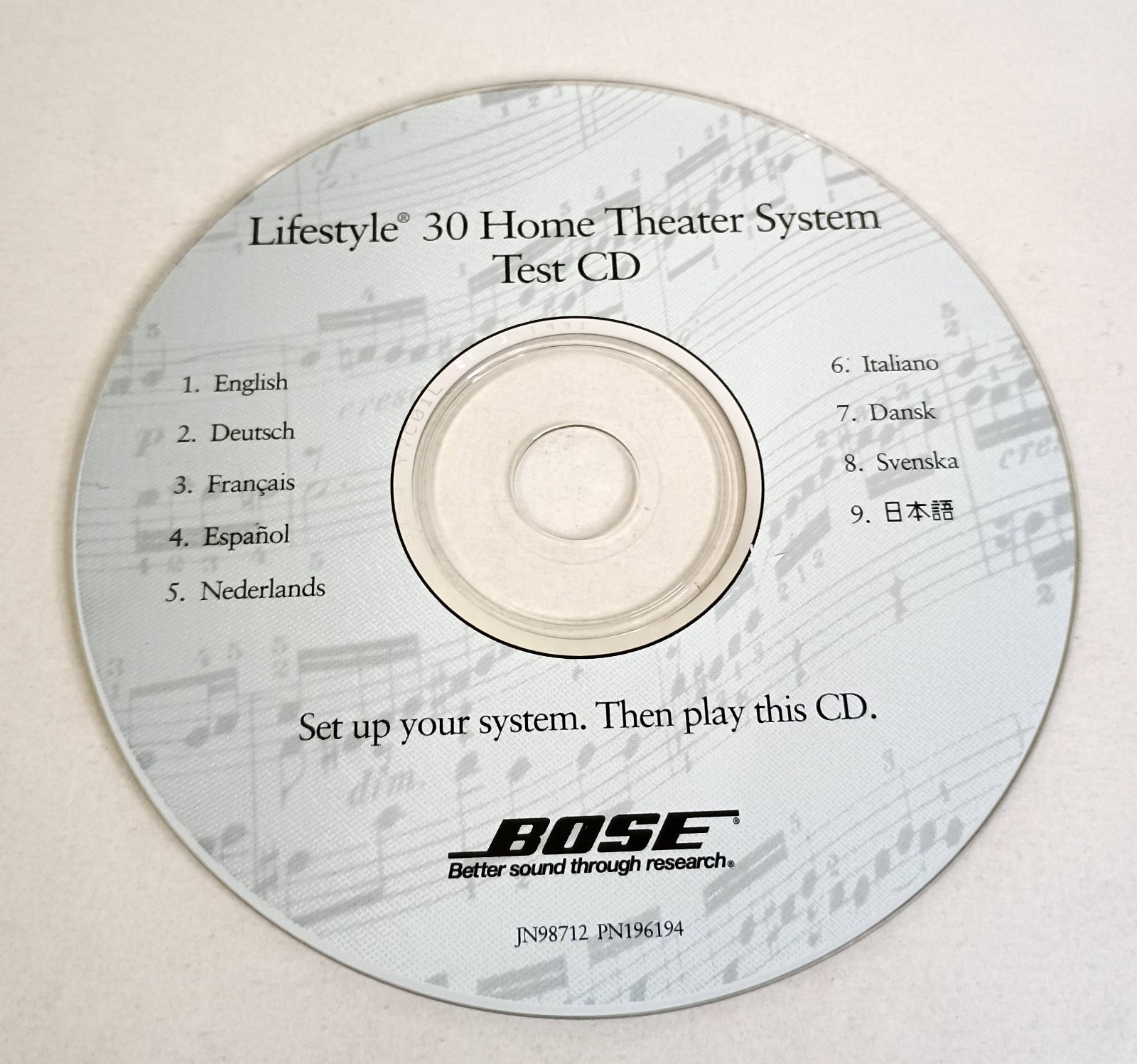 Bose Lifestyle 30 Home Theater System Setup Test CD Disc Only