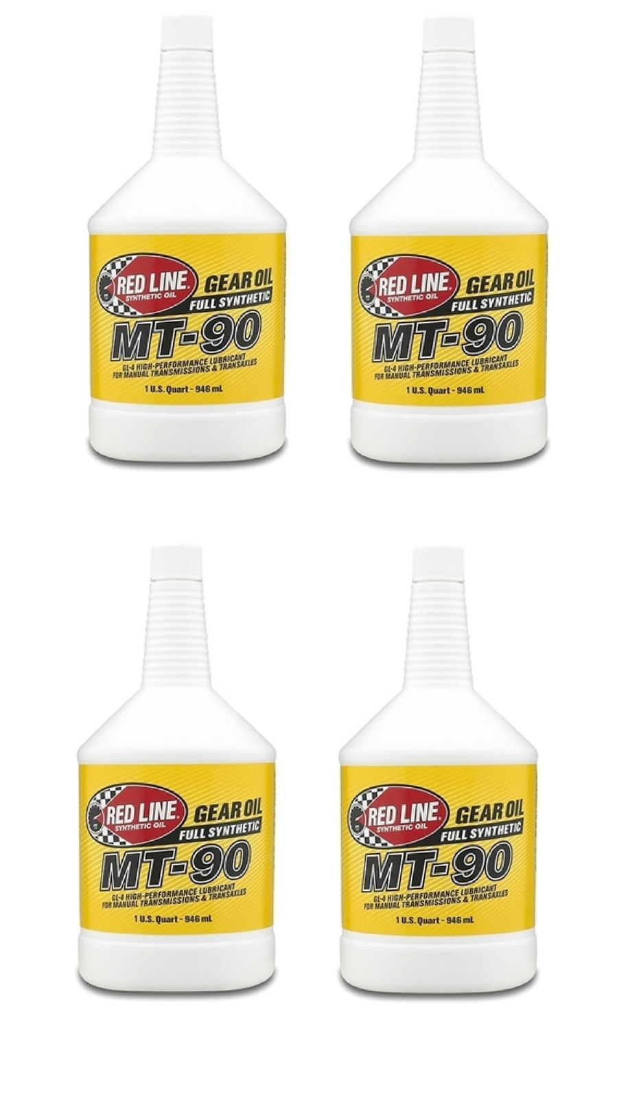 Red Line Oil Full Synthetic MT-90 75W90 GL-4 Gear Oil 1 Quart Bottles Pack of 4