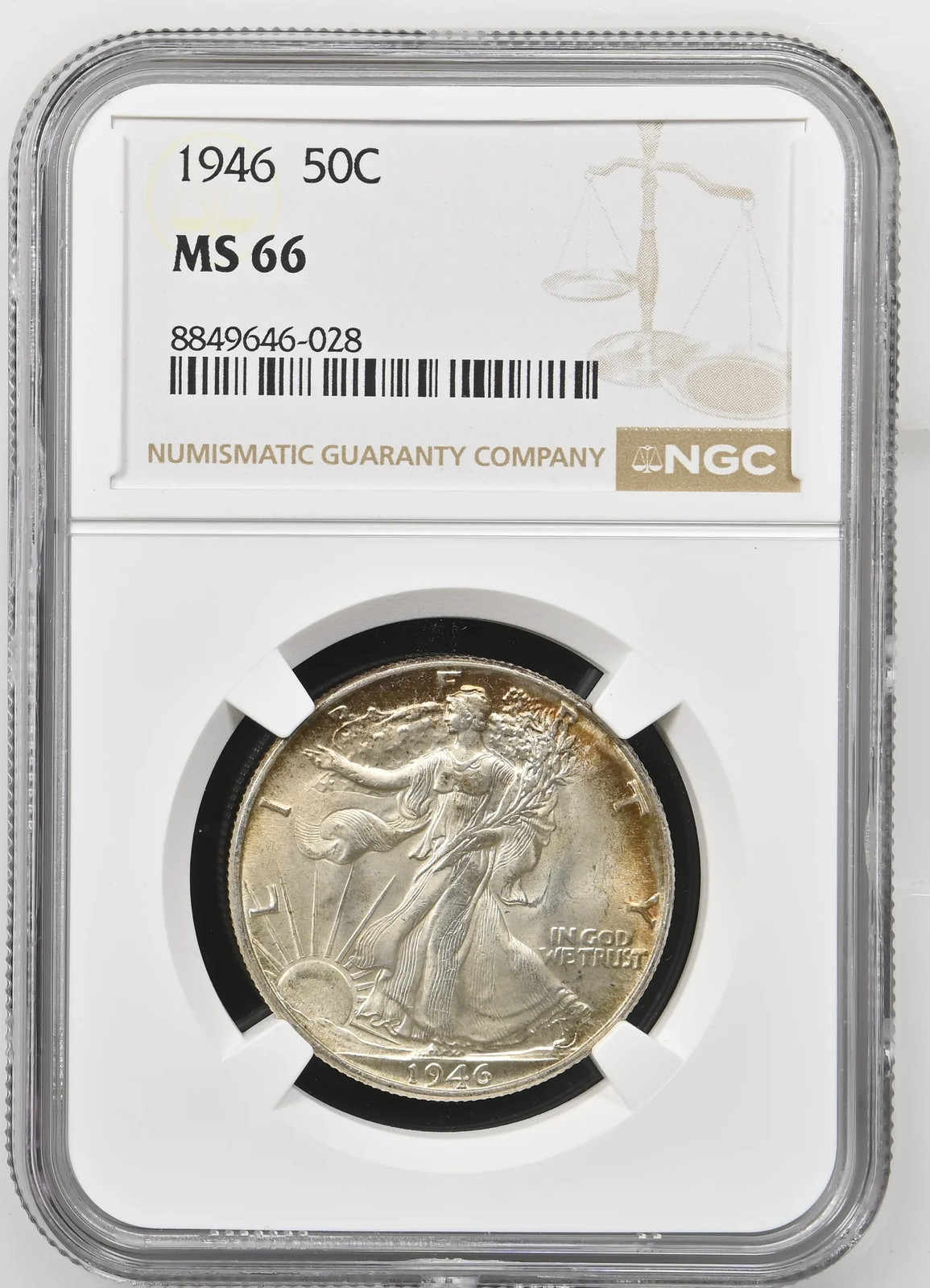 1946 Walking Liberty Half Dollar NGC MS-66 PQ TONED