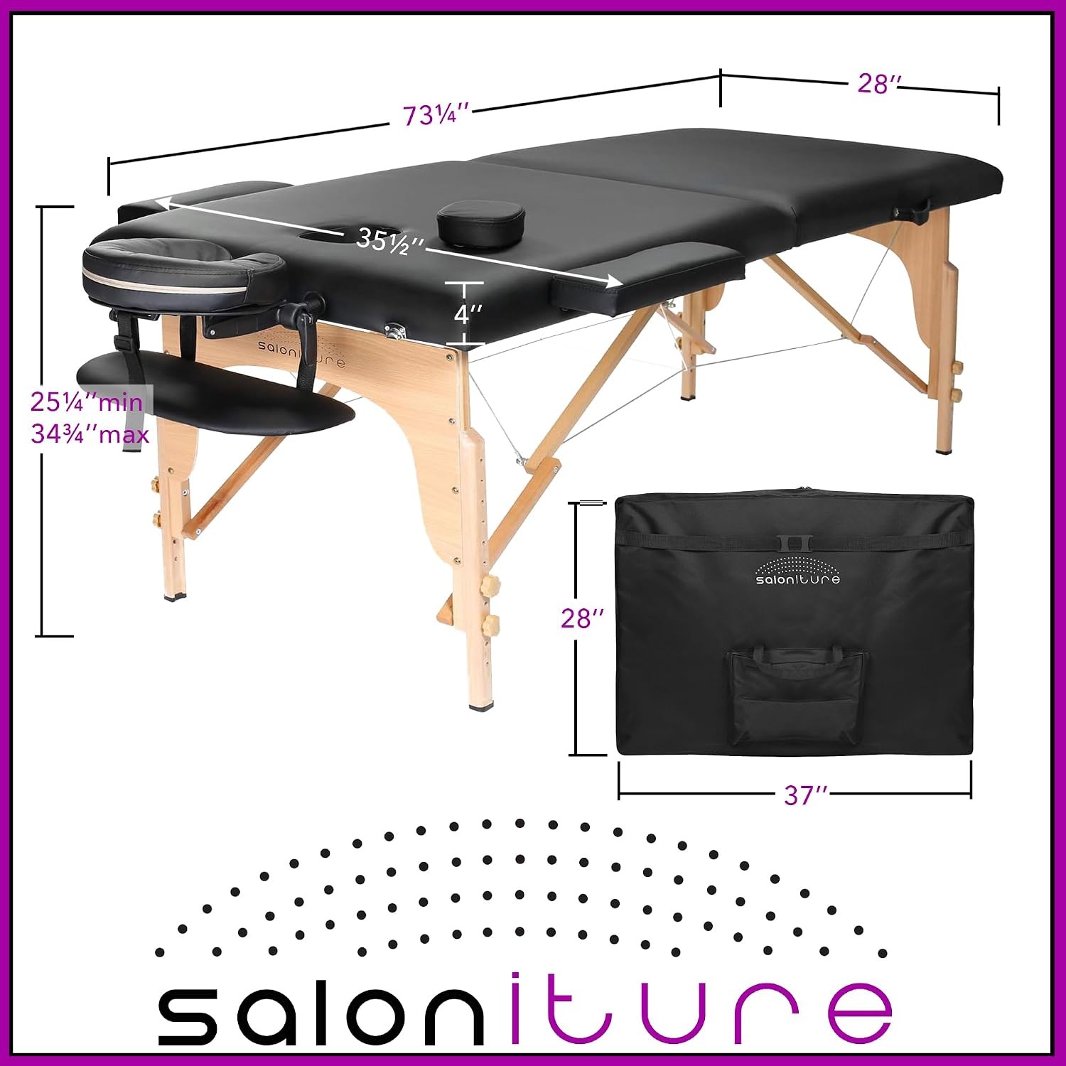Professional Portable Folding Massage Table W/ Carrying Case Black