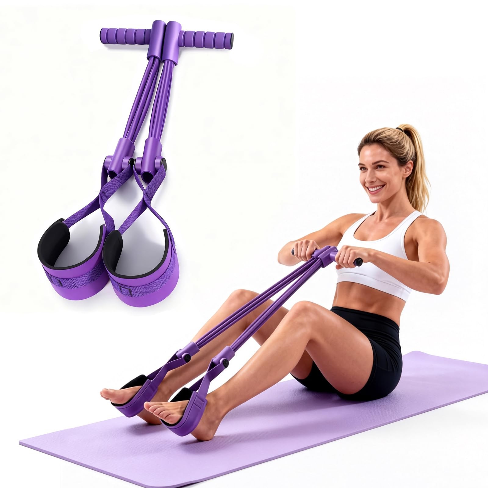 Sesiyoiu Pedal Resistance Bands with Handles, Separated 8-Tube Purple