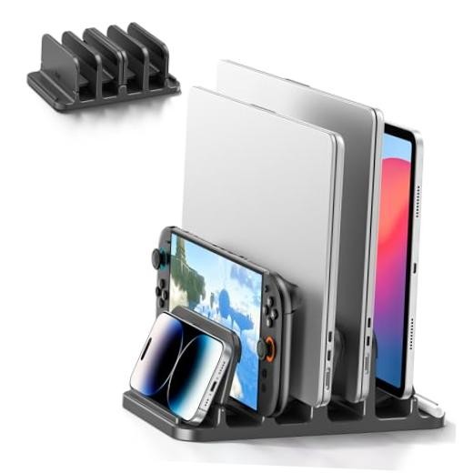 4-Slot Vertical Laptop Stand with Gravity Locking, 6-in-1 Laptop Holder