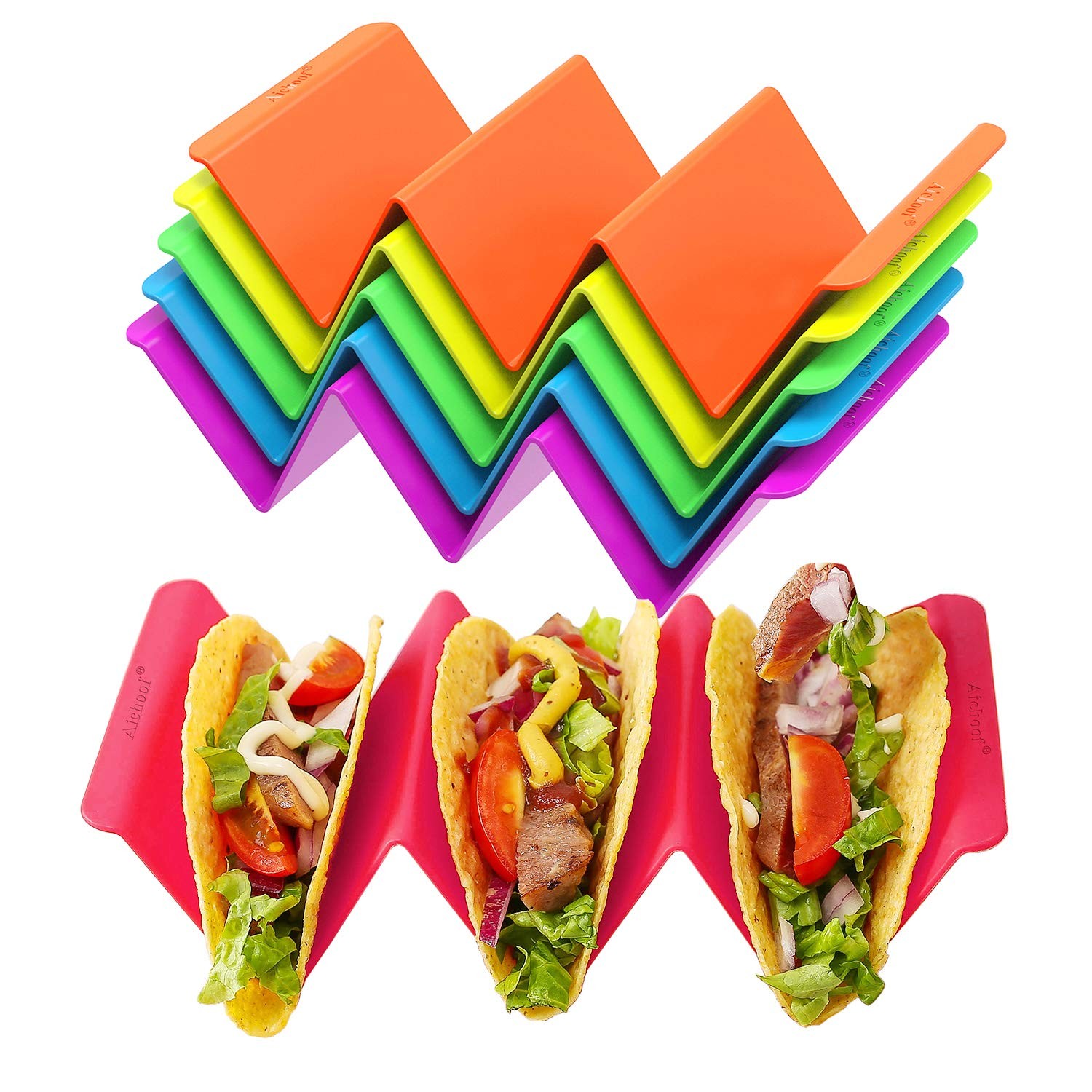 Colorful Taco Holder Stands Set of 6 Holds Up to 3 or 2 Tacos Each Microwave Saf