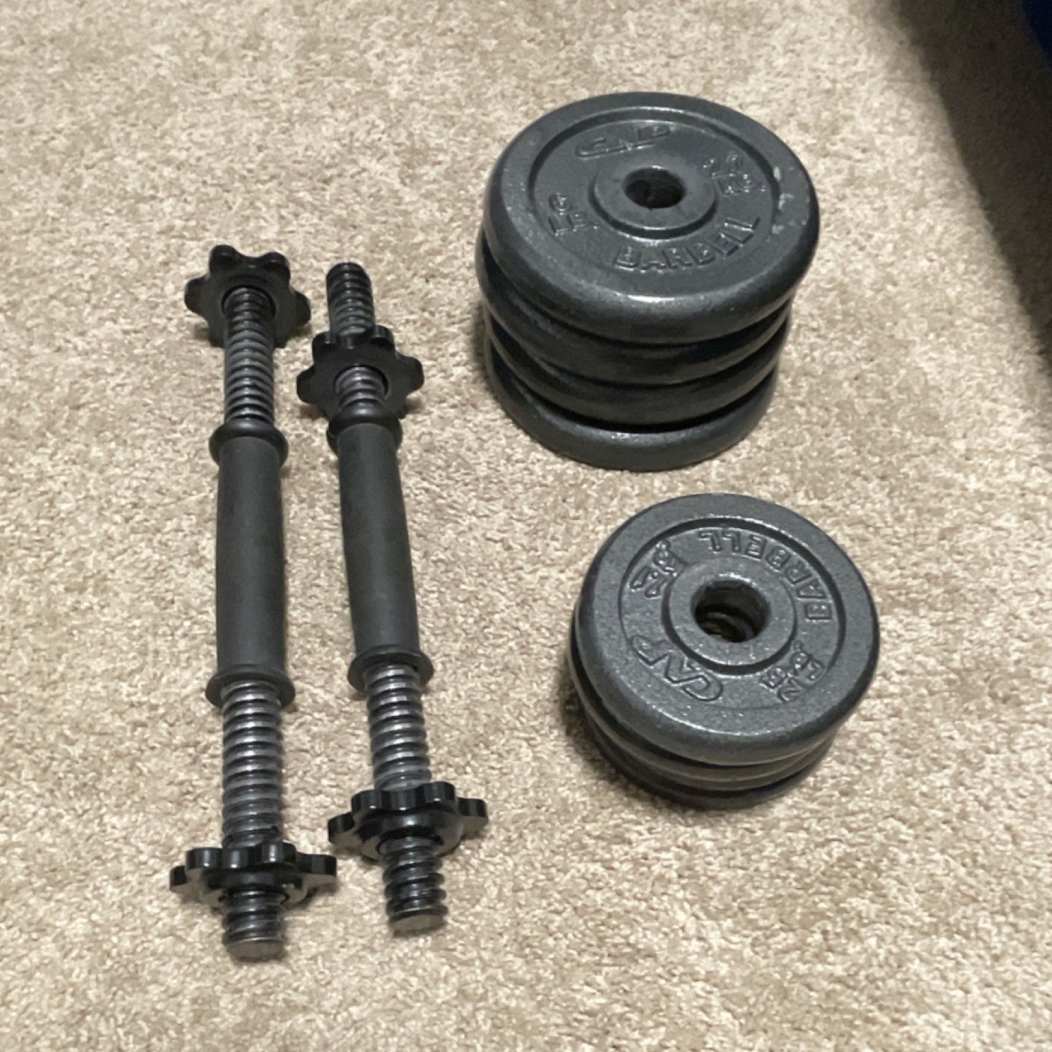 CAP Adjustable Dumbbell Set Gray Cast Iron Bars Plates Collars