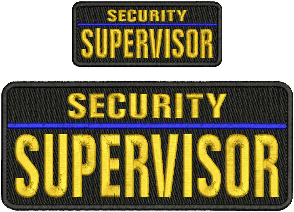 SECURITY SUPERVISOR EMBROIDERY PATCH 4X10 & 2X5 HOOK ON BACK GOLD ON BLACK