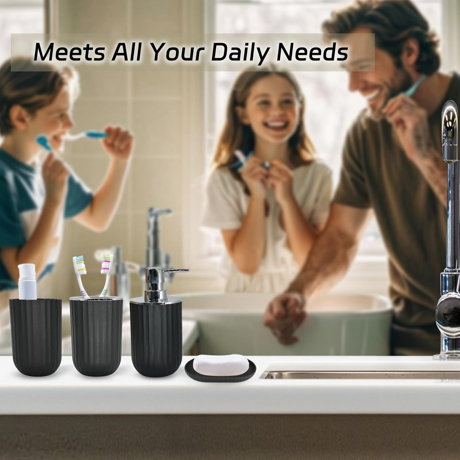 Black Bathroom Accessories Set, 9-Piece Bathroom Accessory Sets Complete with Tr