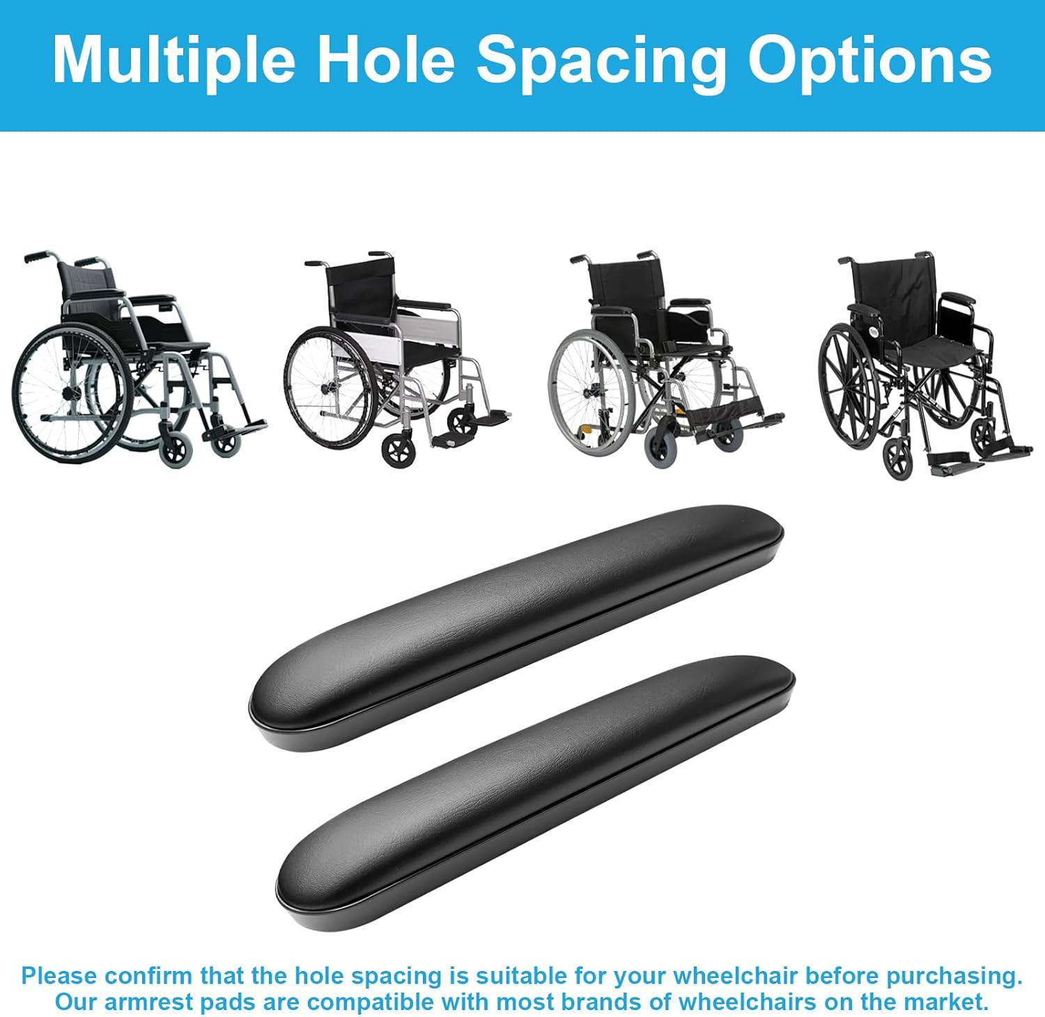Wheelchair Armrest Pads Replacement, Universal Fit, Comfortable Black Pair 13.8"