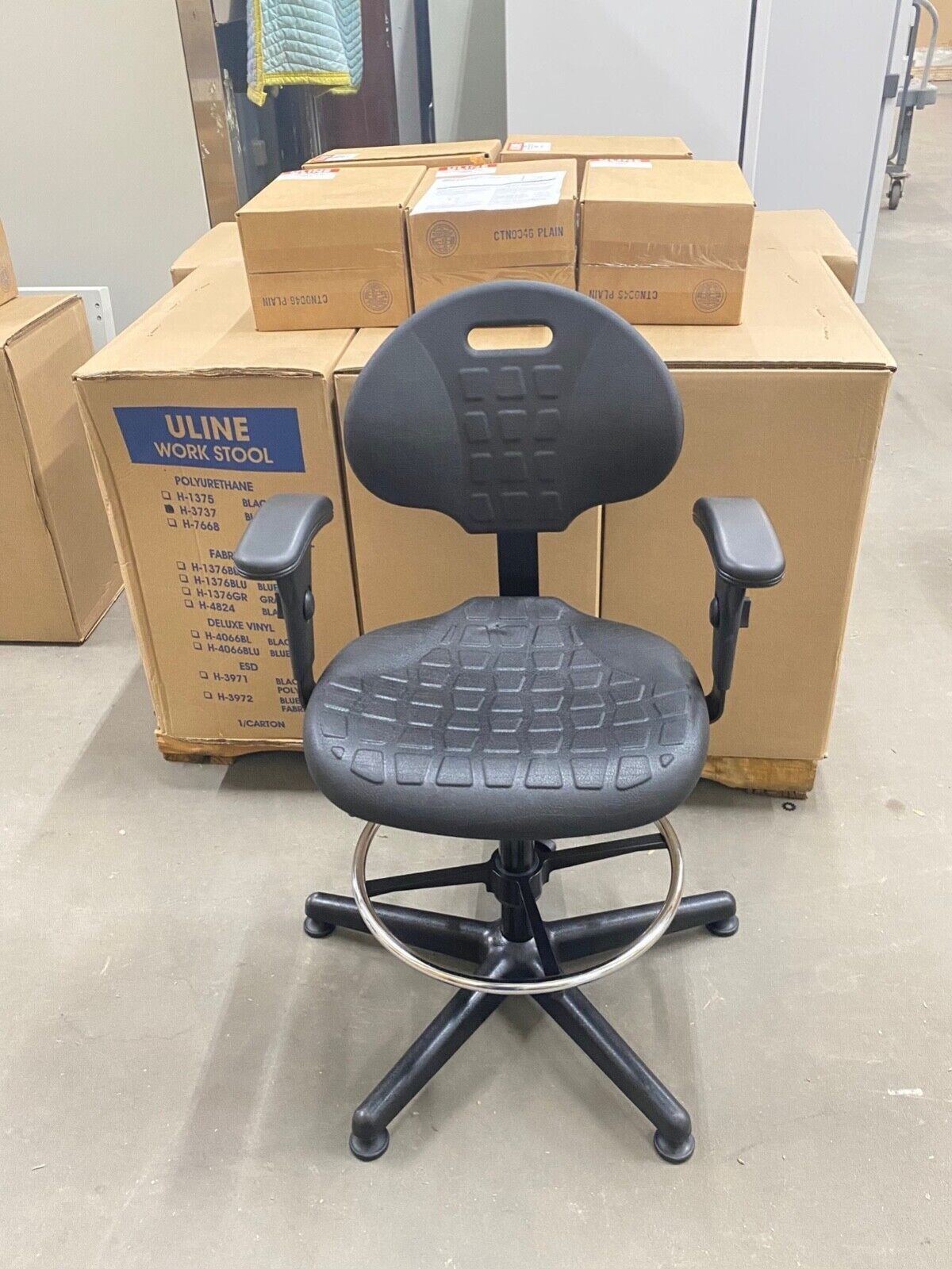 ULINE H-3732 & H-3738 Deluxe Work Stool - Polyurethane, Adjustable Office Chair
