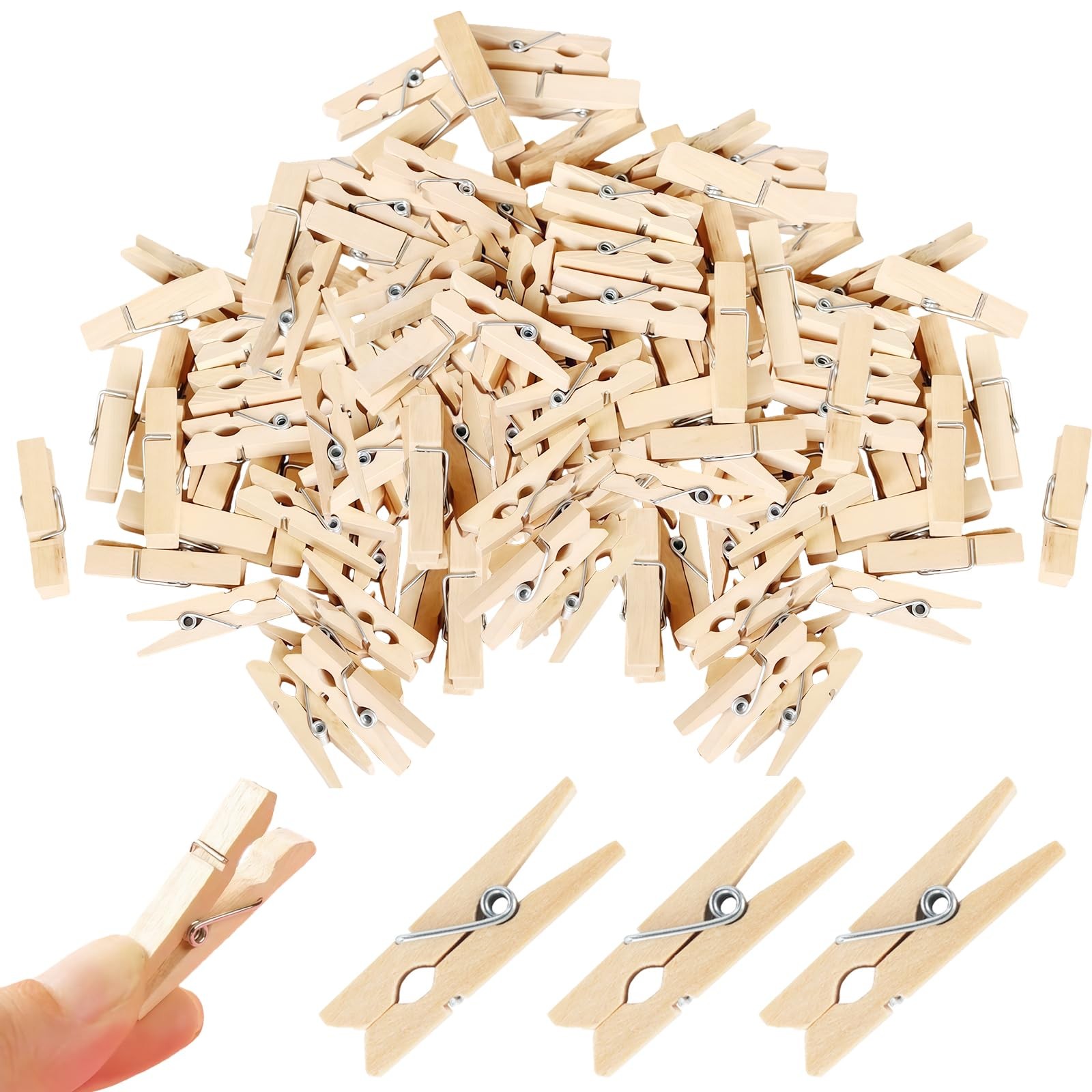 100 PCS Natural Mini Wooden Clothes Pins Photo Paper Craft Clips 1.35 Inch