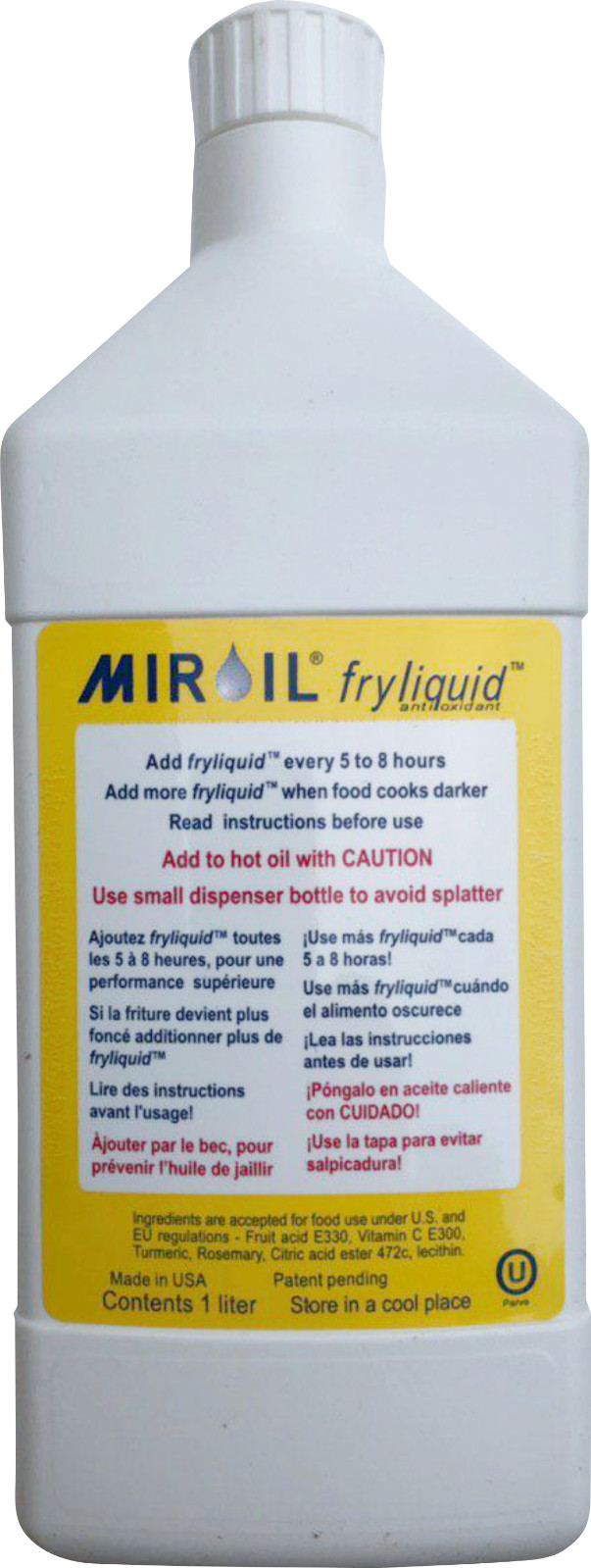 Miroil FryLiquid, LF101, 1 Liter bottle, Fry Oil Extender, Antioxidant, Save Oil
