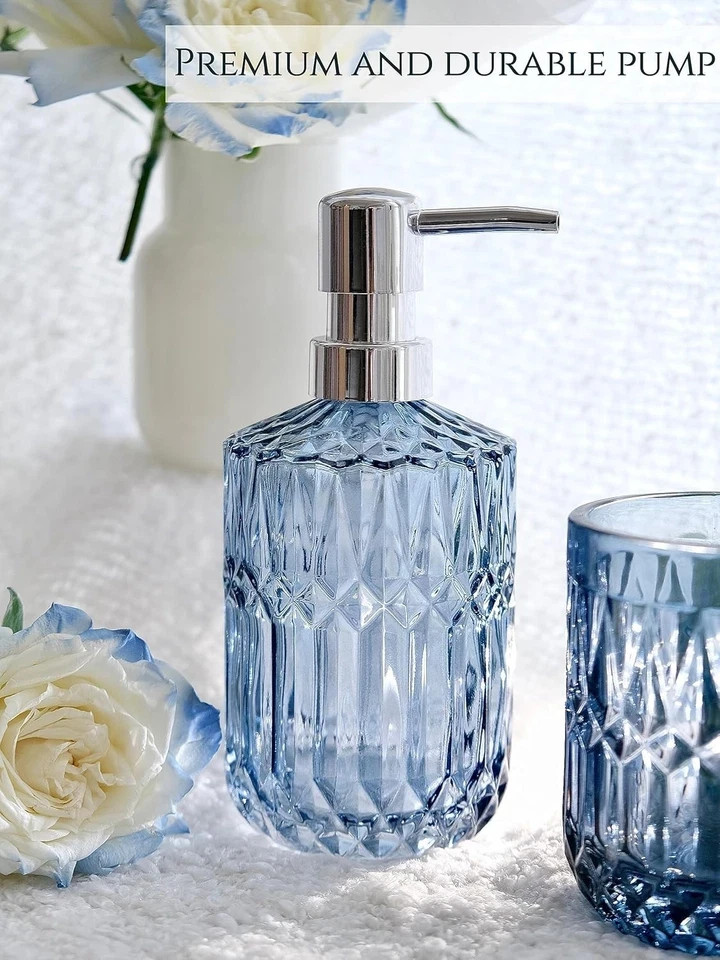 Blue Bathroom Accessories Set, 5Pcs Clear Glass Accessories,