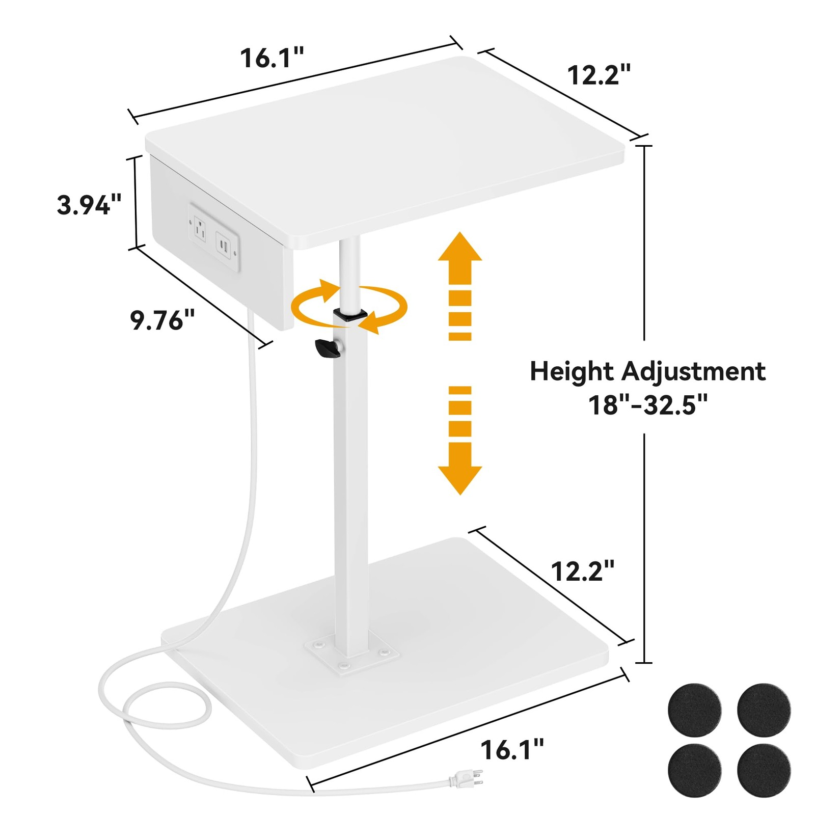 C Shaped End Table with Charging Station, Adjustable Height C Table End Table...