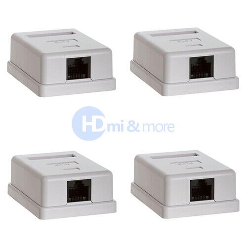 4x Single Hole Cat 6 Surface Mount Box Keystone Jack Cat6 Jack 1 Port
