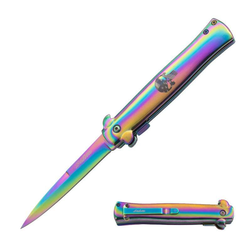 PUNISHER Rainbow Michael Corleone FAST Spring Assisted Open Assist Pocket Knife
