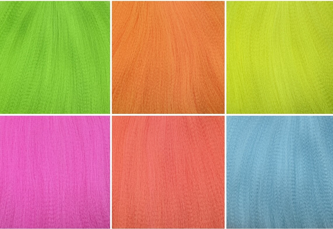 NEON UV BLACKLIGHT DYED CRIMPED NYLON hair 8" Tacklecraft Snook Flair hawk
