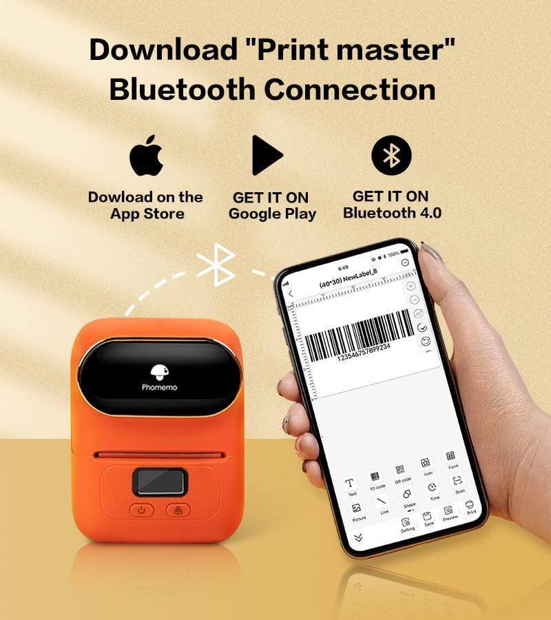 Phomemo M110 Portable Thermal Label Printer Mobile Barcode Printer+3 Rolls Paper