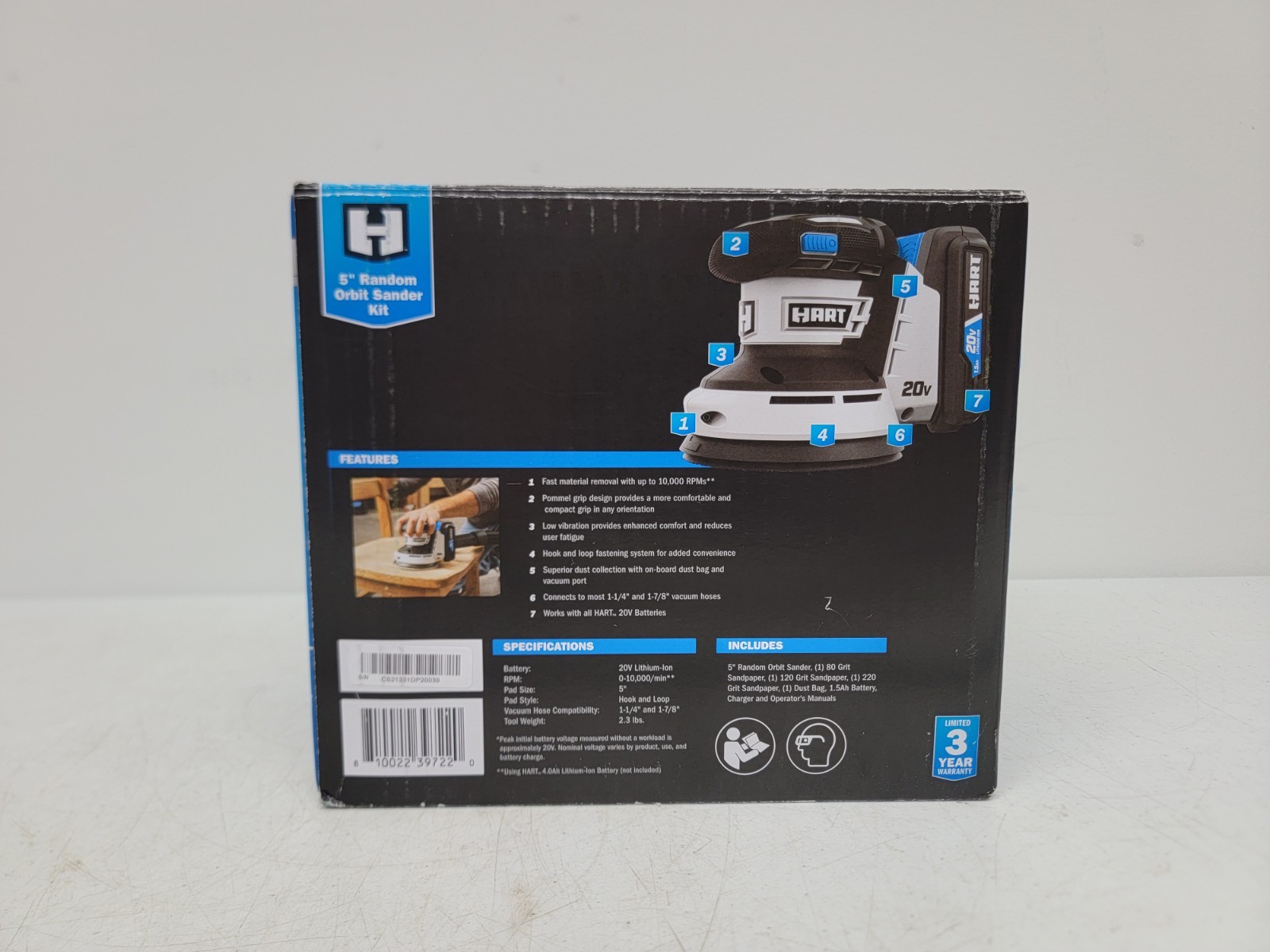 Hart HPSD01B Cordless Orbit Sander 5" Random, 20V Li-Ion