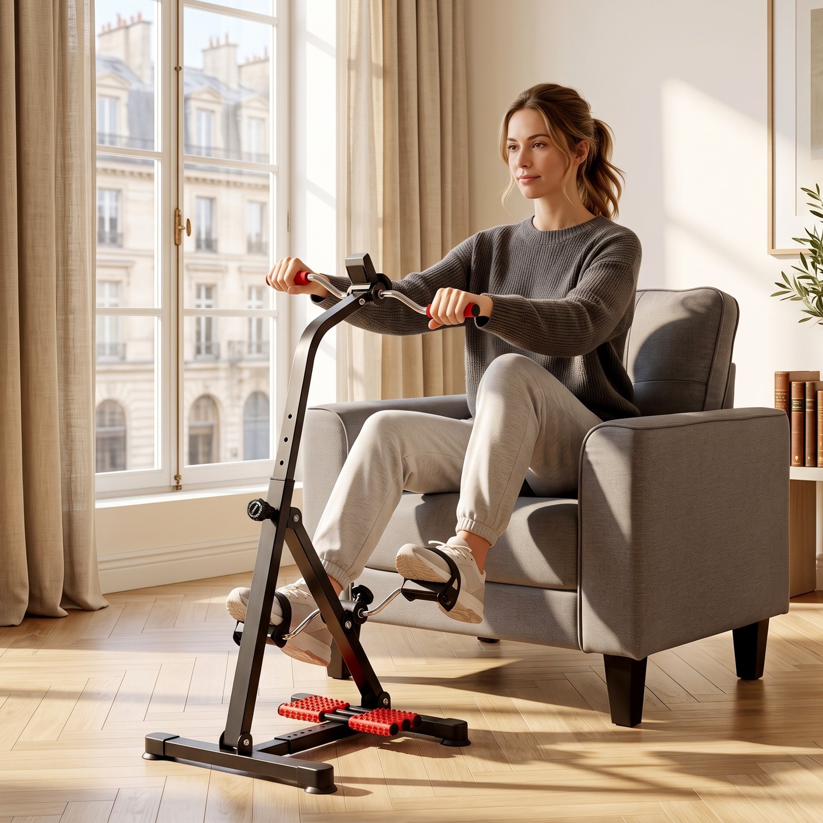 Portable Exercise Bike for Home w/ Muscle-Loosening Massagers, Cardio Equipment