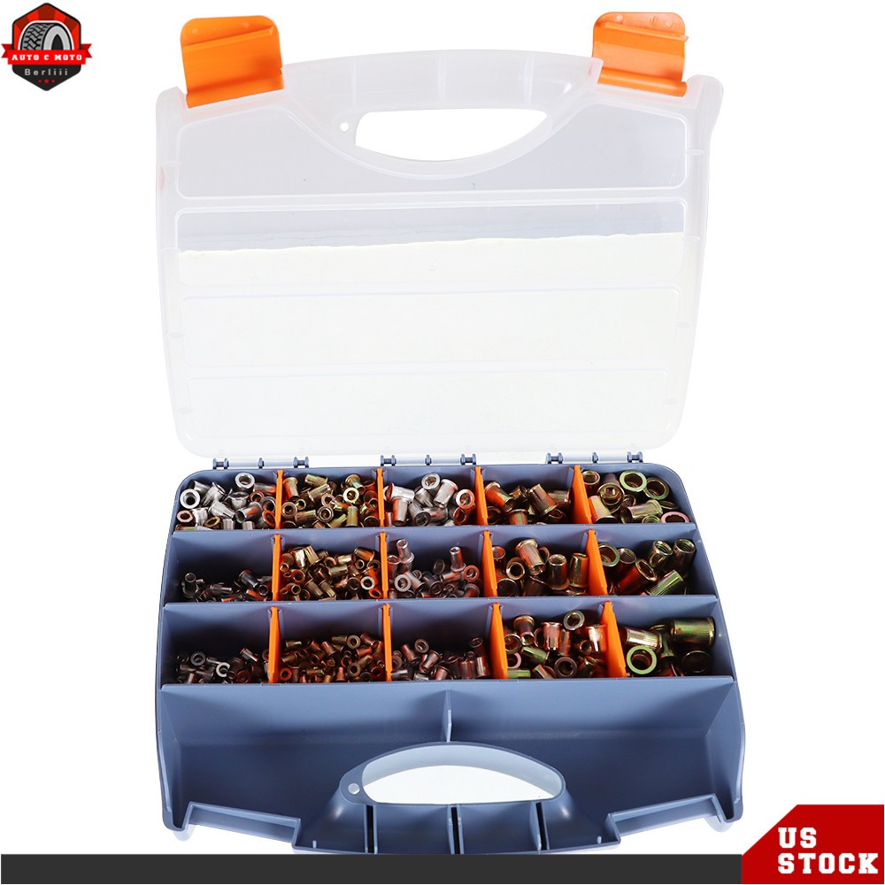 900Pieces Assorted Sizes Zinc Steel, Stainless Steel, Aluminum Rivet Nut Kit NEW