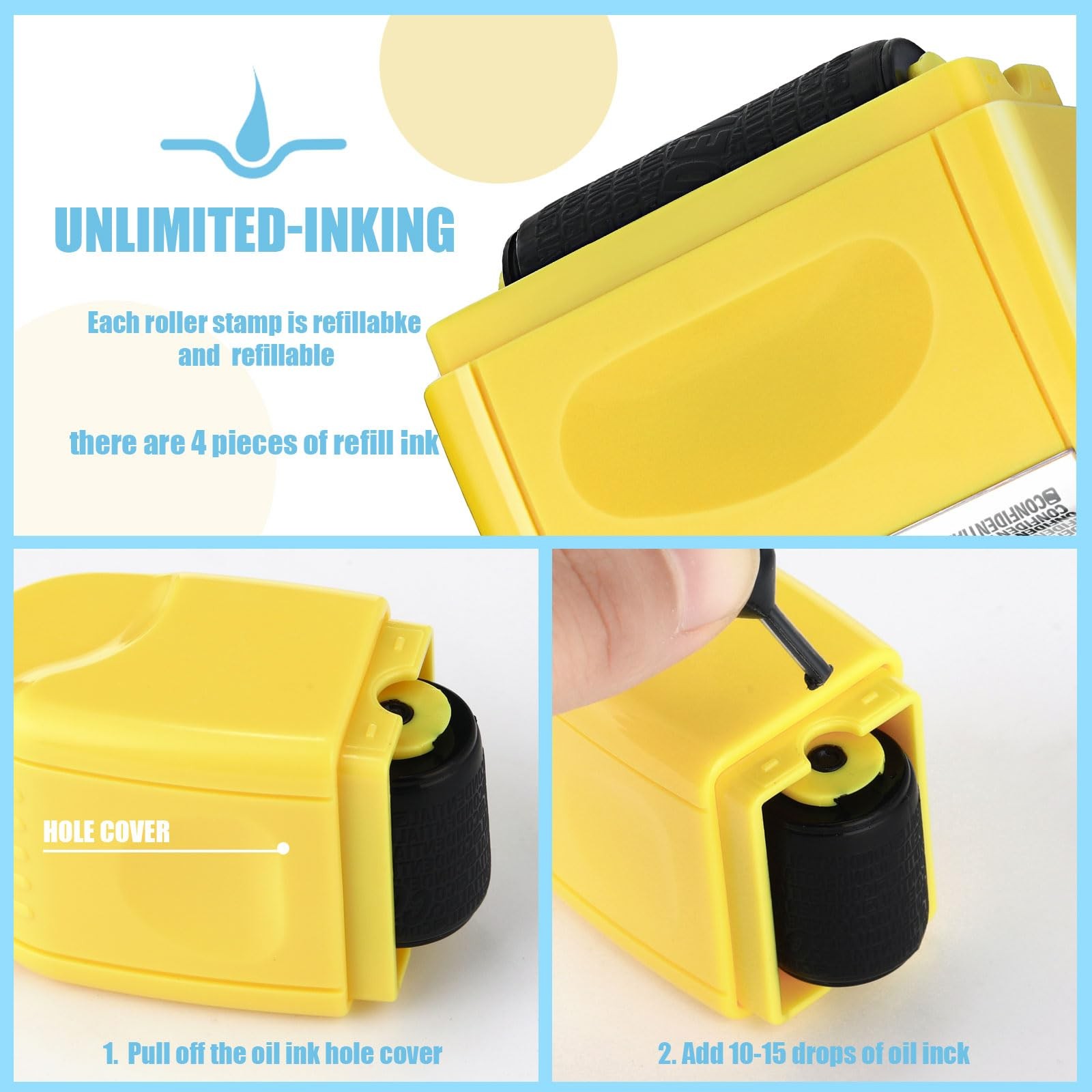 Nezyo 2 Pack Identity Protection Roller Stamp Identity Theft, Confidential
