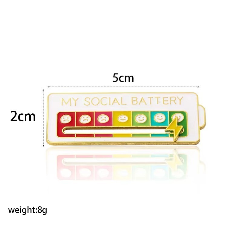 Funny Social Battery Slider Pin – 7-Mood Expression Badge, Cute Interactive Pin