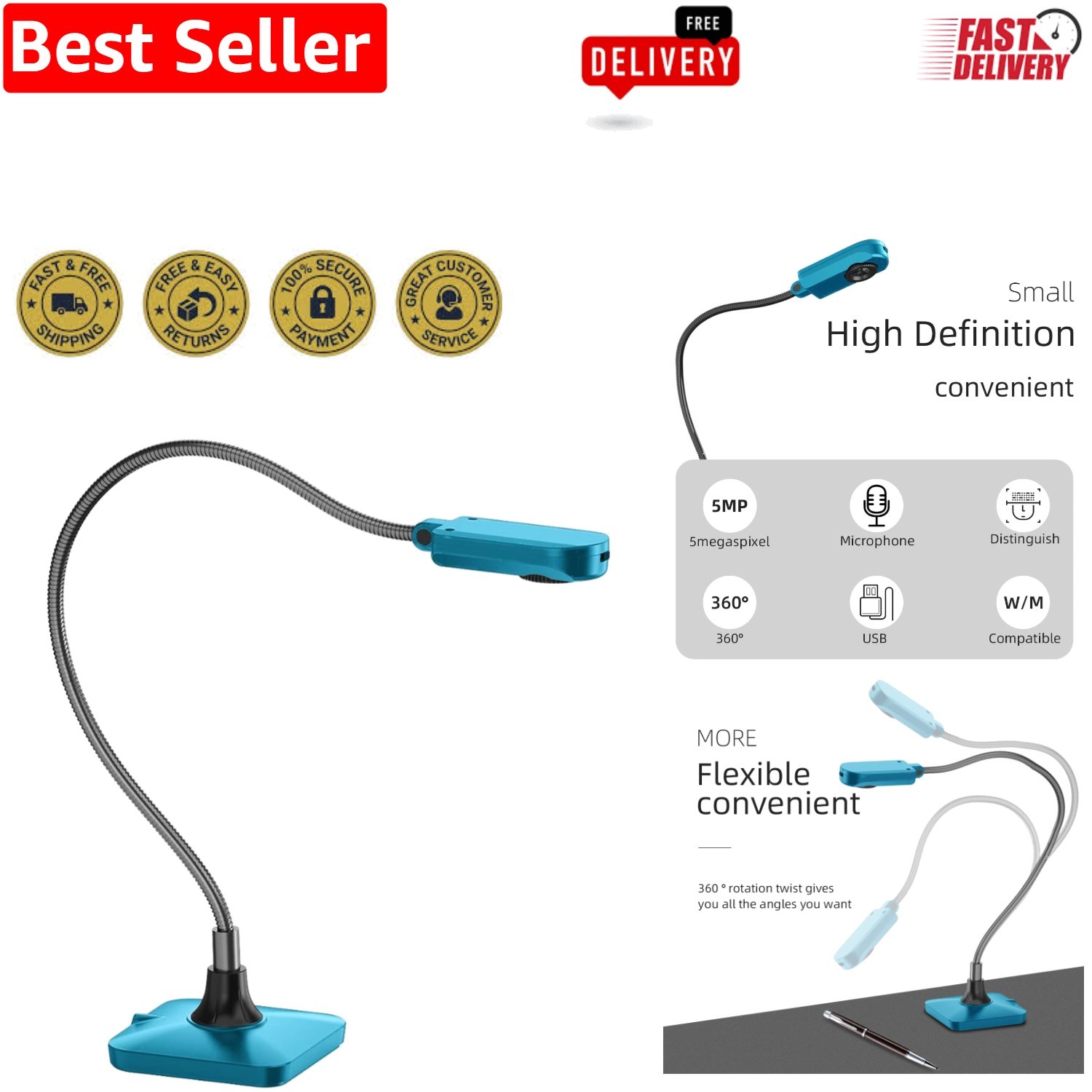 5MP Ultra High Definition Document Camera with LED Light | Remote Learning Tool