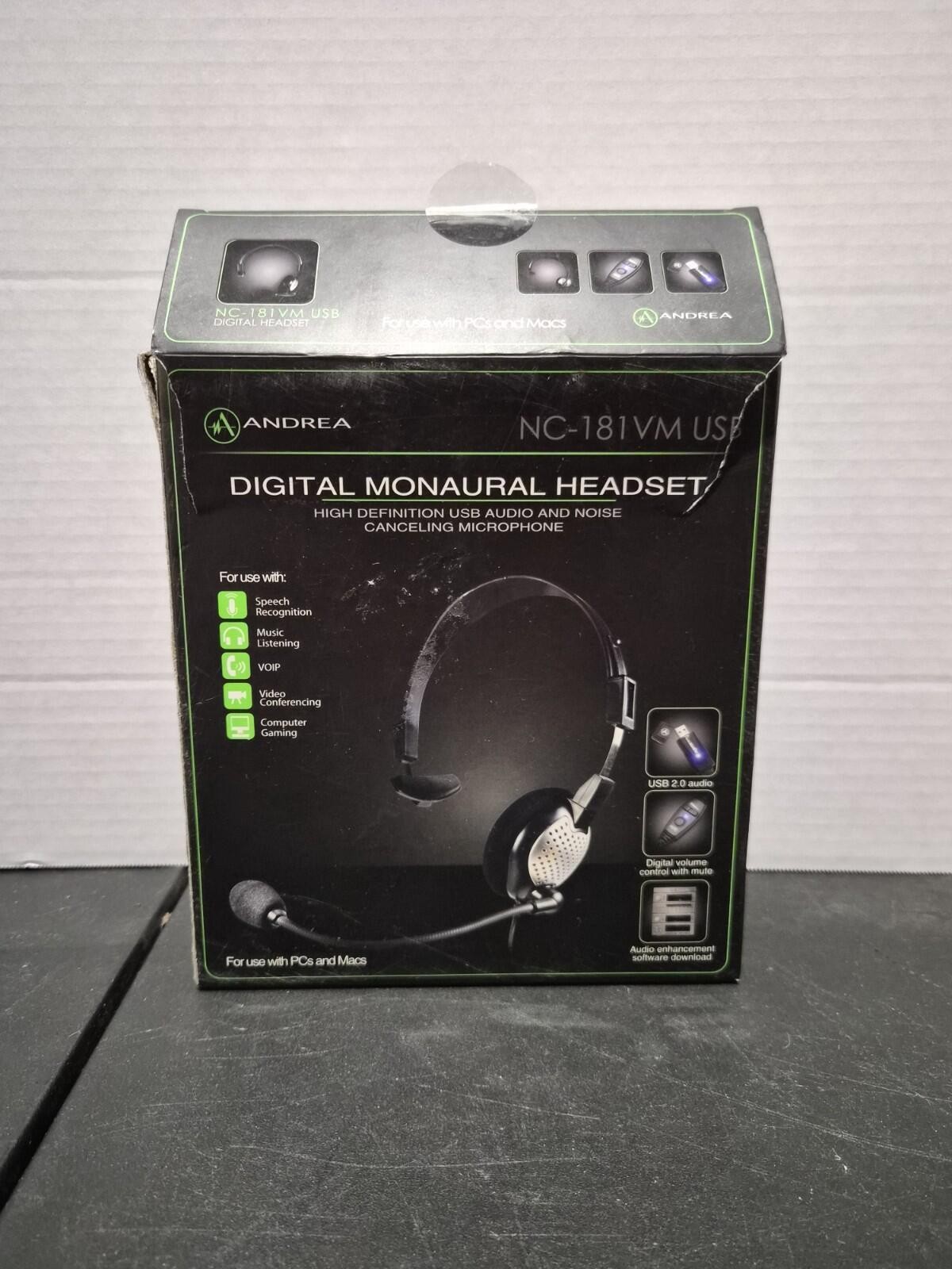 ANDREA  QuietWare 100 Binaural QW-100 Stereo USB Headset New Open Box