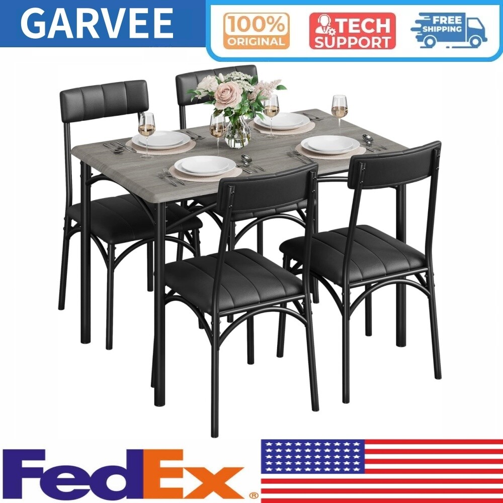 5 Piece Dining Table Set for 4 Kitchen Table Chair Metal Wood Upholstered Dining